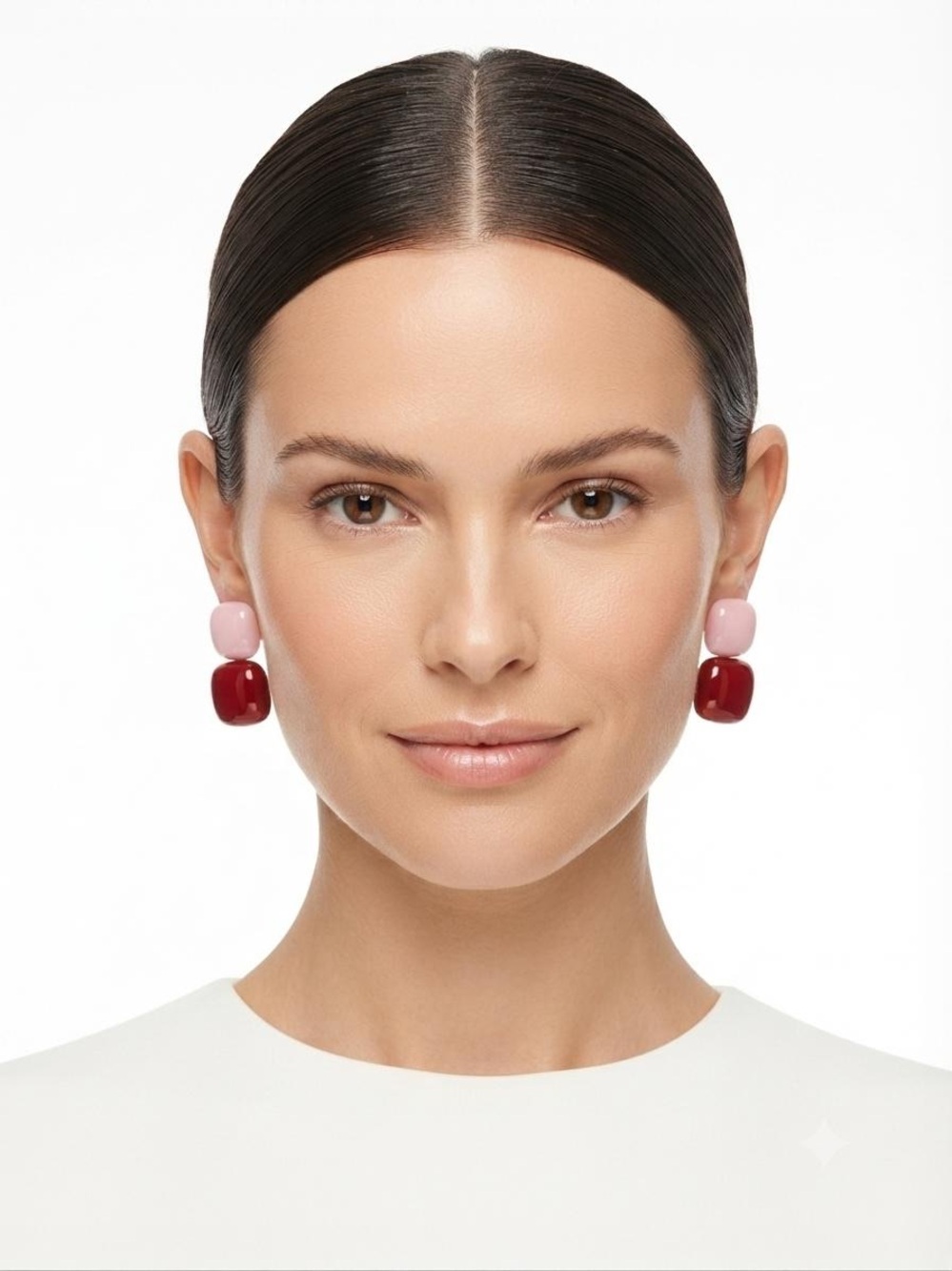 Double Bead Drop Earrings in Pink and Red two pairs set pink and maroon
